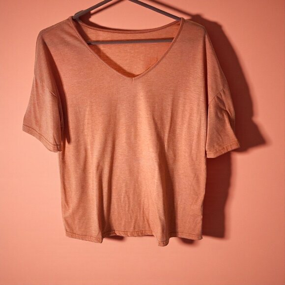 Creamsicle V-Neck Stretch Tee – Lightweight Knit Short Sleeve Top, Size Large - Picture 2 of 8